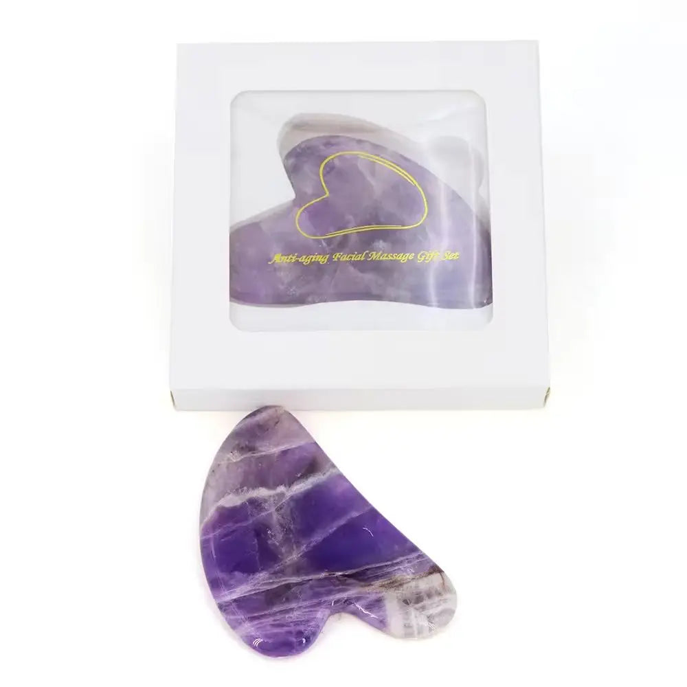 Natural Stone Gua Sha Scrapers (Rose Quartz/Amethyst/Jade) - Face Neck Back Body Massage Tools