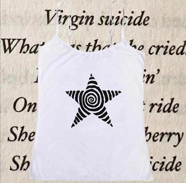 Y2k Crop Top Emo Girl Aesthetic Gothic Punk Streetwear Women Casual 90s Retro Grunge Star Pattern Printed Short Sleeved T-shirt