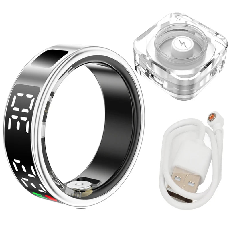 Smart Ring Heart Rate Blood Oxygen Health and Sleep Monitor 5ATM Waterproof Multi-sport Modes Fitness Ring for Android iOS