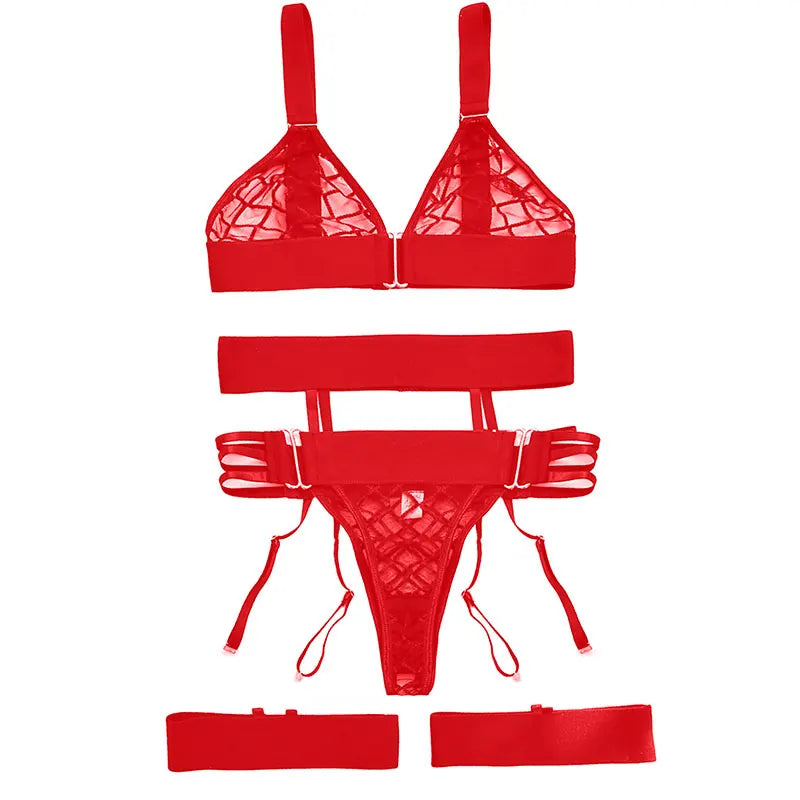 Women's Sheer Bra, Panty & Garter Lingerie Set