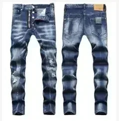 Men Ripped Skinny Denim Jeans Blue Holes Jeans Italian Style Stretch Denim Pants High Quality Male Slim Fit Denim Trousers  38