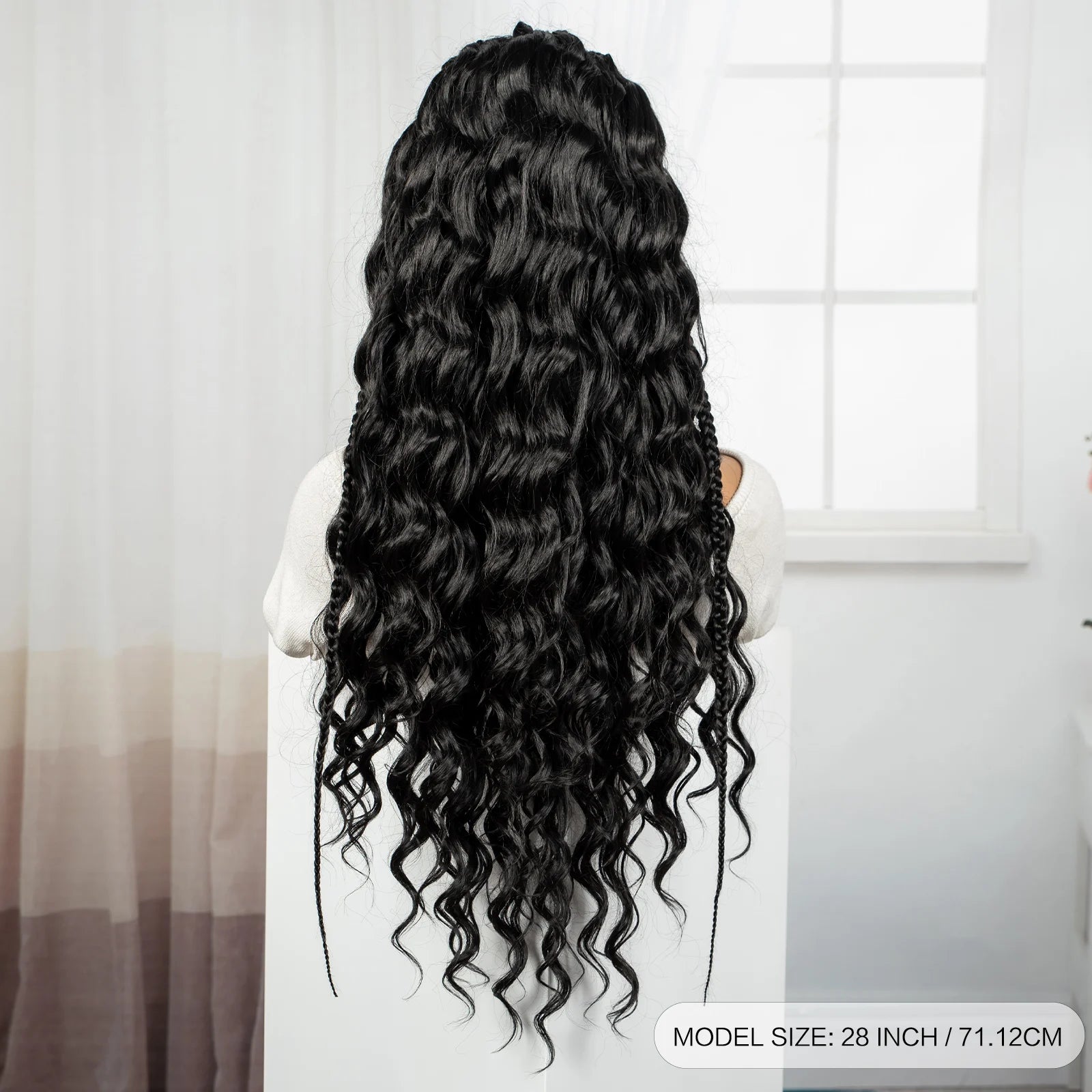 28inch 13x6 Transparent Lace Front Natural Deep Wave Hair Wigs with Cornrow Braids Synthetic Curly Brazilian Hair Wig for Women