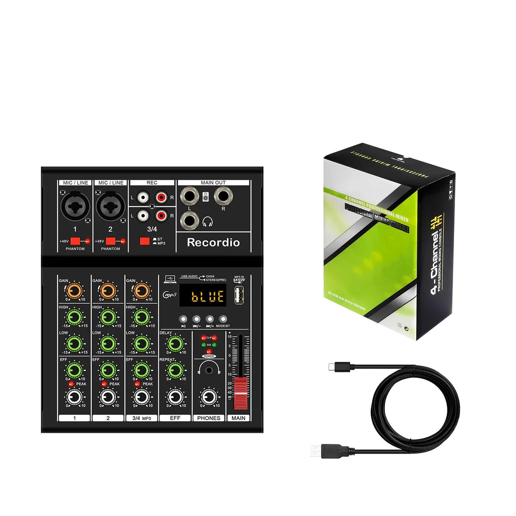 GAX-A4 4 Channel MINI Mixer Audio Professional Digital Mixer Dj Console with USB Portable Audio Mixer for Live Mixing Singing