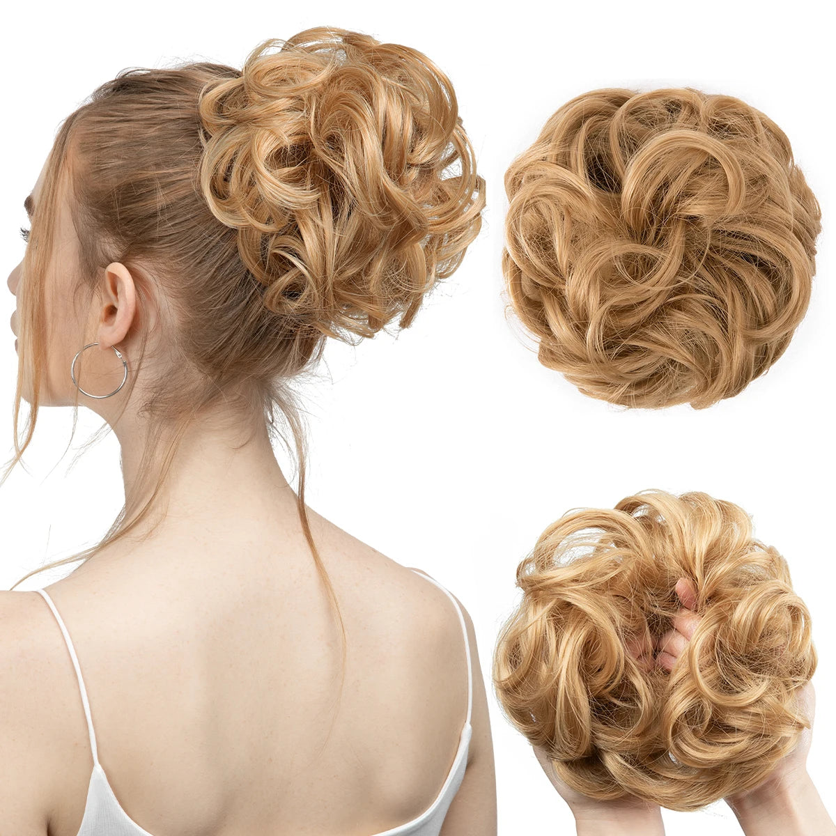 Synthetic Messy Updo Chignon Premium Big Curly Elastic Hair Scrunchies Hairpieces Donut Updo Blonde Brown Hair Pieces For Women