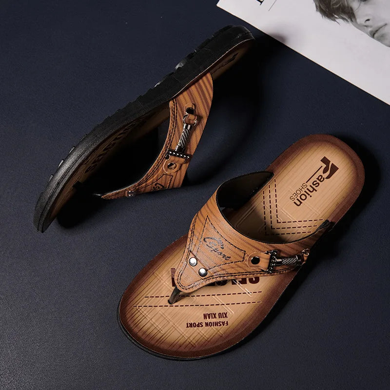 2025 New Handmade Leather Slippers Summer Fashion Men's Flip-Flops Outdoor Beach Slippers Breathable Comfortable Designer