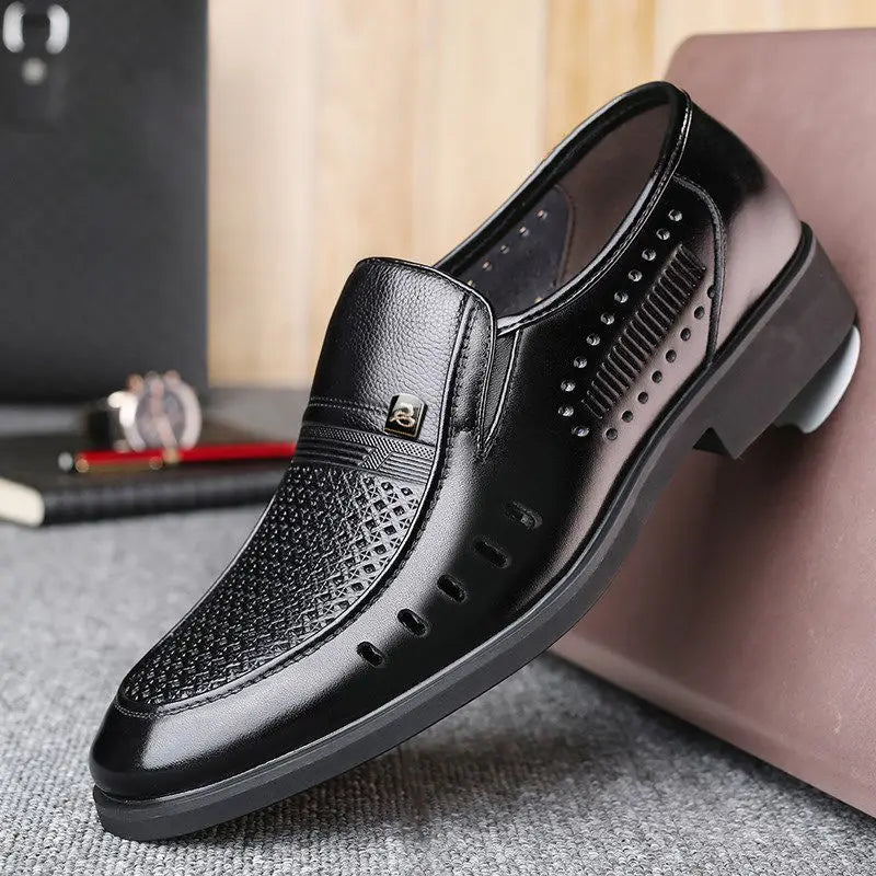 Casual Dad Shoes Soft Bottom Men's Wedding Shoes round Toe Low Heel Breathable Anti-Slip Rubber Outsole Leather Upper