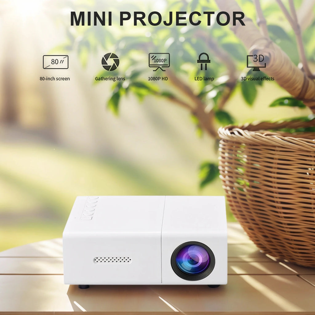 1080P LED Mini Projector with Remote Control 4K HD Video Projector Smart Mobile Projection Tool for Outdoor Camping Movies