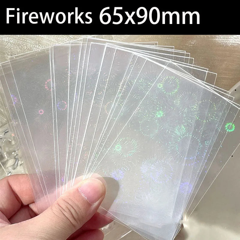 50PCS Laser Heart fireworks butterfly Flashing Holographic Transparent Clear Card Film Sleeves Super Idol Photo Protector Cover
