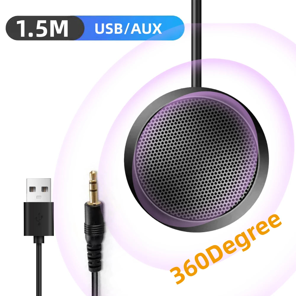 USB/3.5mm Conference Microphone USB Speakerphone 360° Omnidirectional Condenser Plug & Play for Computer Desktop Laptop 150CM