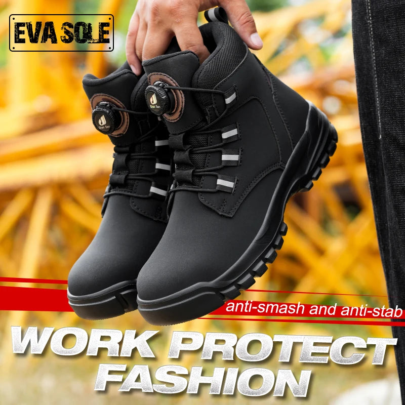 Ultralight Waterproof Men Work Botas Safety Steel Toe Comfortable  Shoes Kevlar Insoles Rotating Button Industrial Working Boots