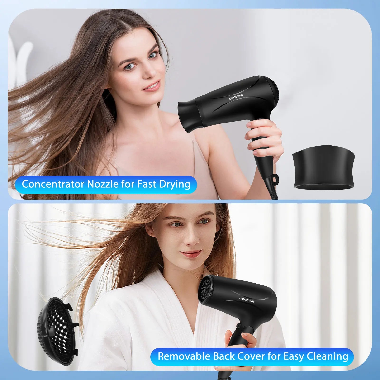 Small Compact Ionic Hair Dryer Travel Dryer Foldable 2 Speed 3 Temperature Adjustments Safety Protection Hanging Hook 2400W