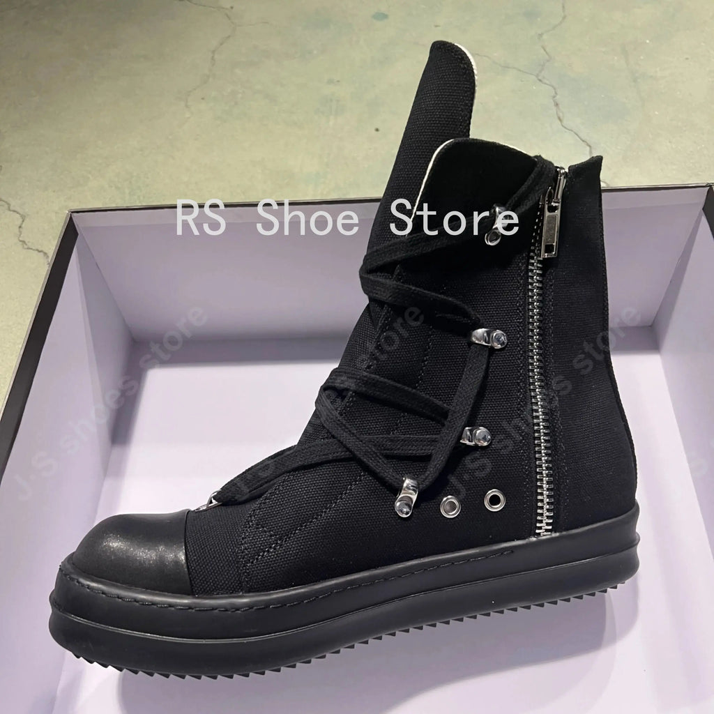 Ro Classic Designer Ro Black Canvas Boot High Top Shoe Men Casual Shoes  Luxury ZIP Women Sneaker Thick-Sole Ankle Boots