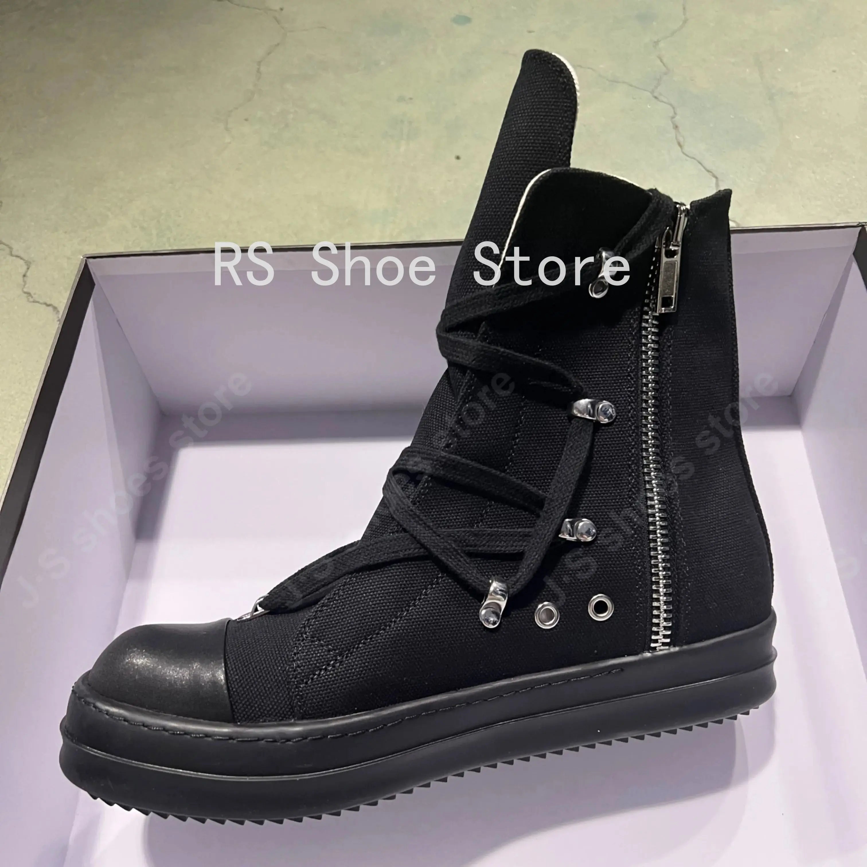 Ro Classic Designer Ro Black Canvas Boot High Top Shoe Men Casual Shoes  Luxury ZIP Women Sneaker Thick-Sole Ankle Boots