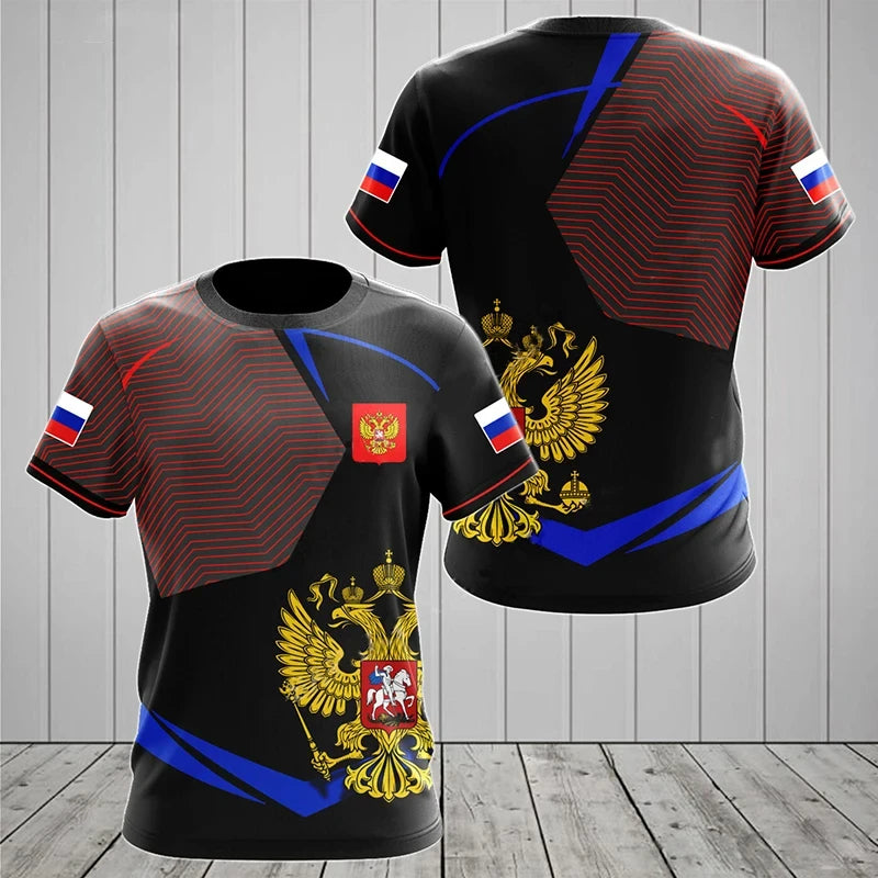 Russia Flag Men's T-shirts Crew Neck Russian Tops 3D Print Oversized Fashion Short Sleeve Men Clothing T Shirt Loose Streetwear
