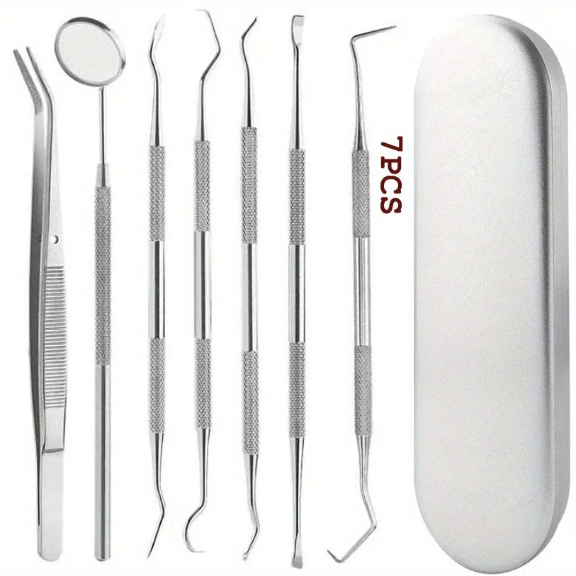 Tooth Cleaning Kit, Including Case,Tongue Scraper,Tweezers, Scrapers, Debris Removers,Toothpick Tools, Featuring Non-Slip Handle