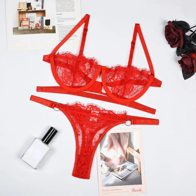 Women's Sheer Lace Bra & Brief Set — Fairy Embroidery Collection