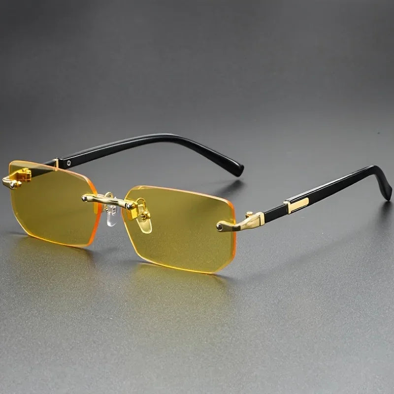 Fashionable Retro Square Unisex Frameless Sunglasses UV Protection Street Style Versatile Slimming Design for Men And Women