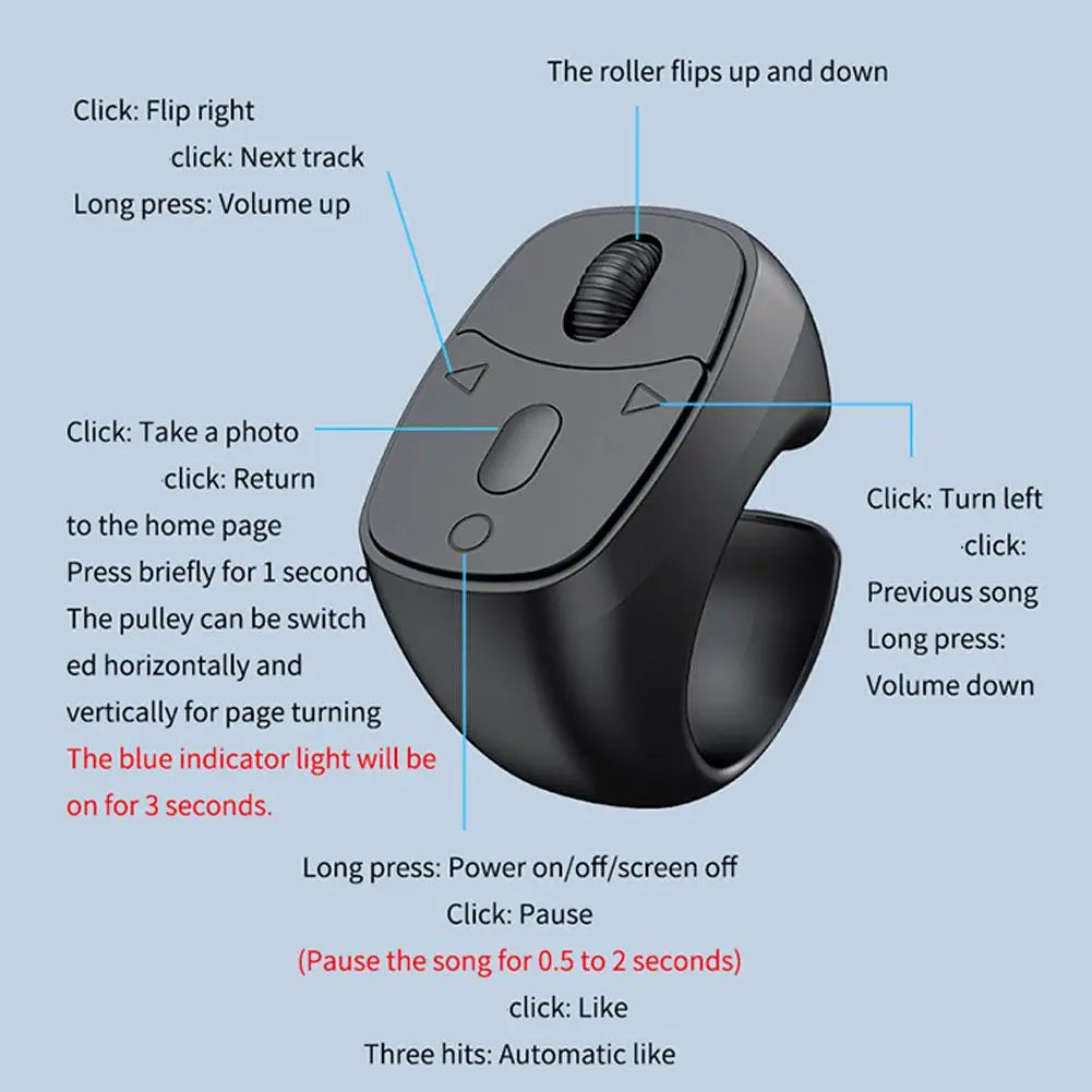 Fingertip Wireless Bluetooth Remote Control For Tiktok Remote Control APP Kindle Page Turner Scrolling Rings For Phones Camera
