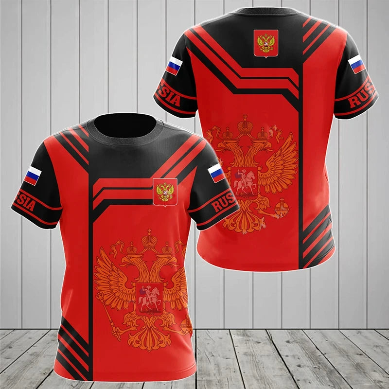 Russia Flag Men's T-shirts Crew Neck Russian Tops 3D Print Oversized Fashion Short Sleeve Men Clothing T Shirt Loose Streetwear