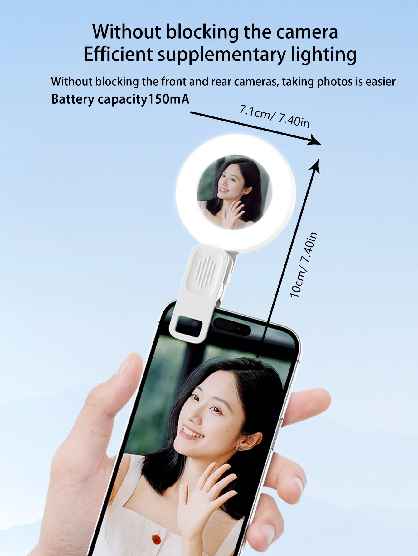 A must-have selfie lighting device for influencers' live streaming Combining a rear selfie mirror and a clip-on light to optimiz
