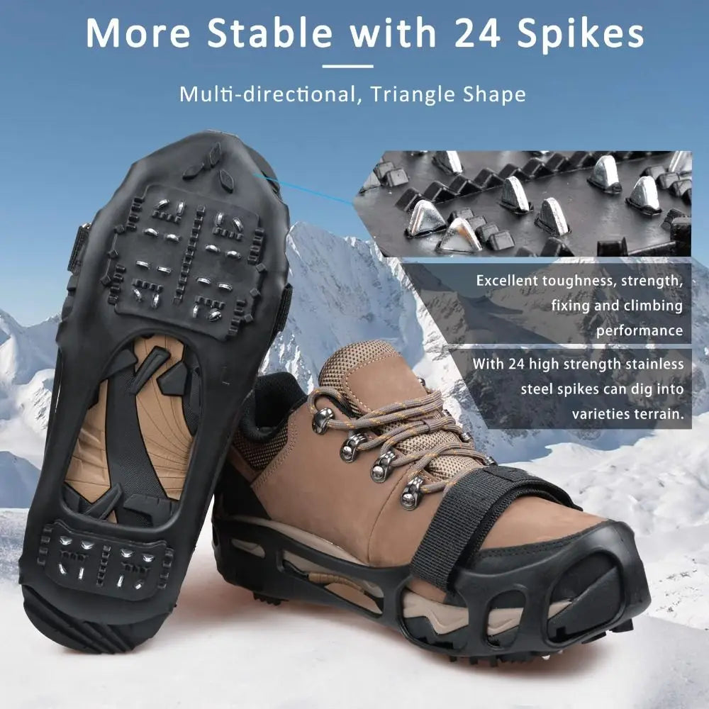 24 Studs Ice Snow Traction Cleats Non-slip Wear-resistant Crampons Stretch Rubber Winter Walking Boots Cleats Winter Walking