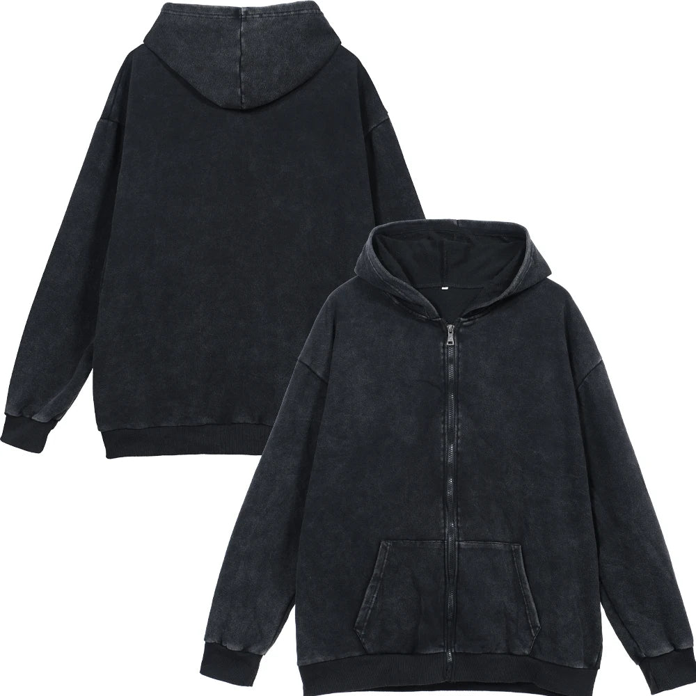 100% Cotton Men's Clothing Vintage Black Acid Wash Hoodies Men Women Oversized Hip Hop Sweatshirts Casual Pullover Y2K Clothes