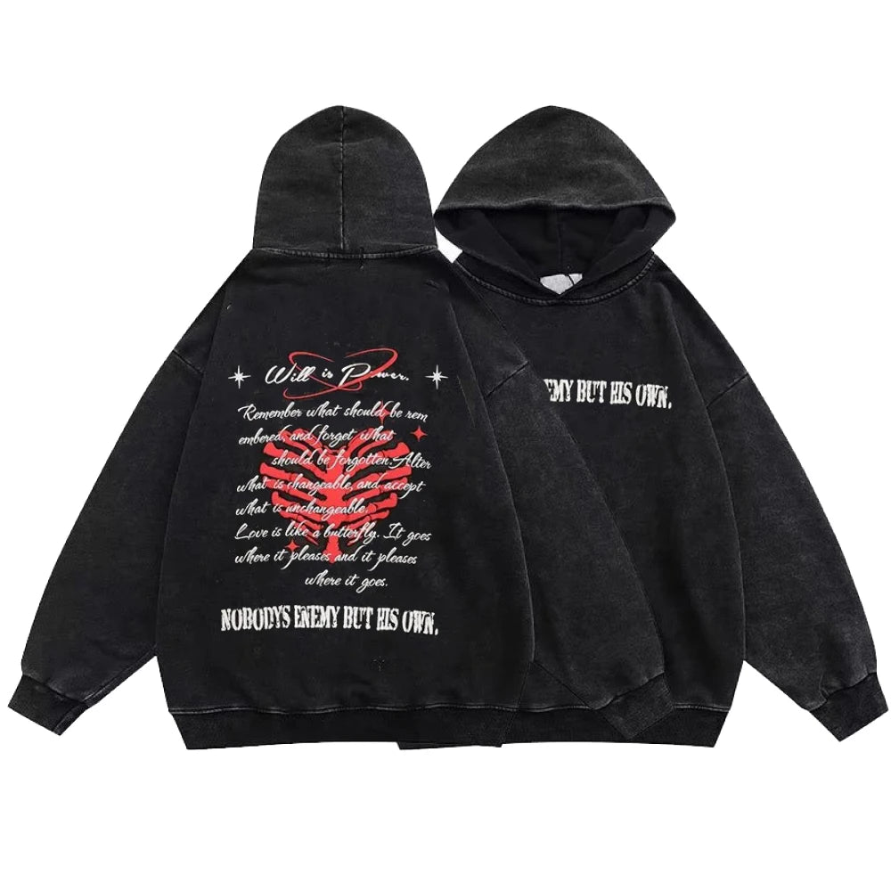 Gothic Style Hoodies Vintage Washed Letter Cross Y2K Sweatshirts Hip Hop Streetwear Long Sleeve Pullover Oversized Harajuku Tops