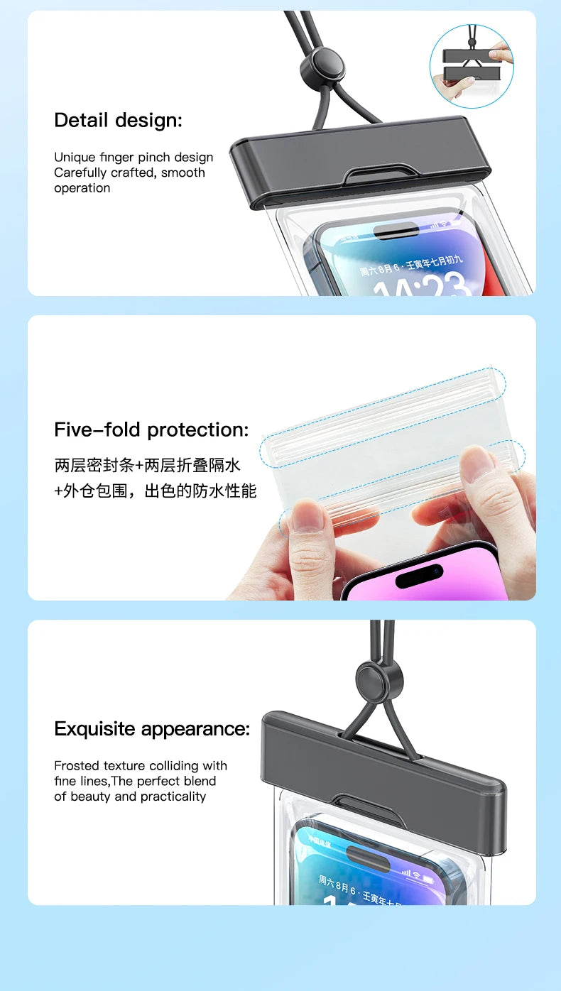 Clear Window Waterproof Phone Pouch - Touchscreen Case for Underwater Photos, Swimming, Rafting (iPhone, Huawei, Xiaomi, Android