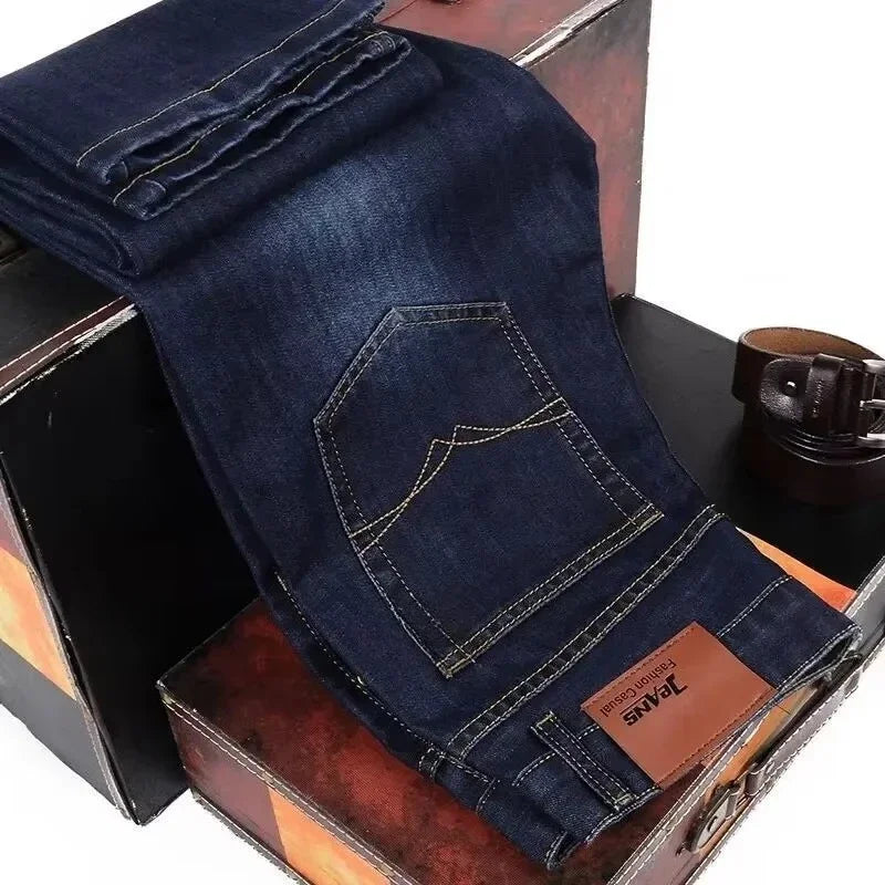 2026 Spring Autumn New Mens Black Blue Pants Pure Color Stretch Jeans Street Casual Slim Fit Trousers Male Wash Jeans for Men