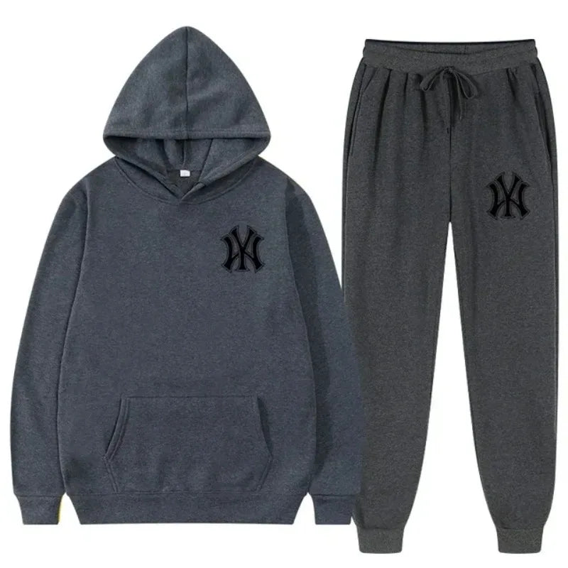 Men's running and fitness fashion casual sportswear set for autumn and winter hooded sweatshirt  jogging pants two-piece set