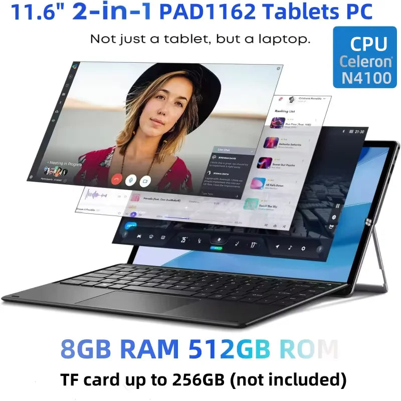 Galavey Terra Tablet 11.6" Intel Celeron N4100 64-Bit Windows 11 8GB RAM 512GB ROM Type C Tablets 1920x1080IPS HDMI-Compatible