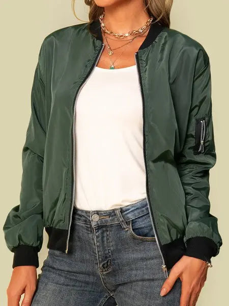 Women Bomber Casual Jacket 2025 Spring Autumn Solid Color Spring Coat Long Sleeve Stand Collar Zipper Basic Motorcycle Jackets