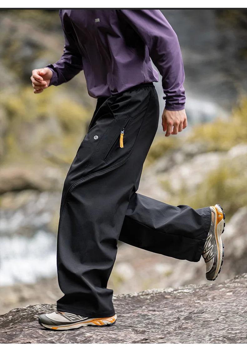 Streetwear Cargo Pants - Waterproof Windproof Fabric with Drawstring Elastic Waist｜Fall 2025 Loose Fit