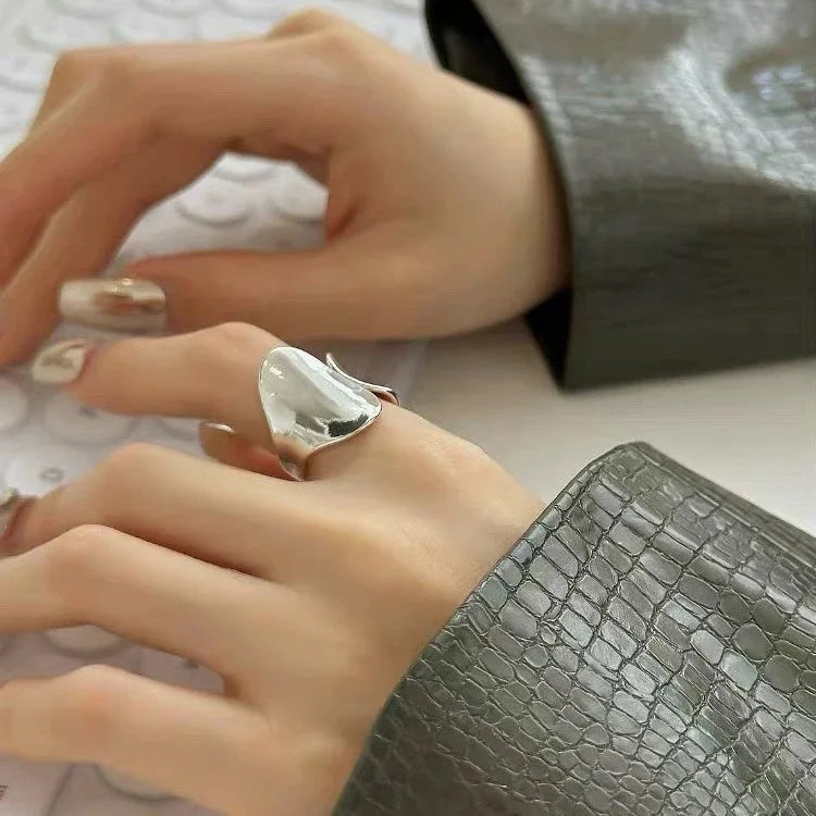 925 Sterling Silver Rings For Women Simple Vintage Handmade Adjustable Finger Big Shinning Ring Fashion Band Female Bijoux Gift