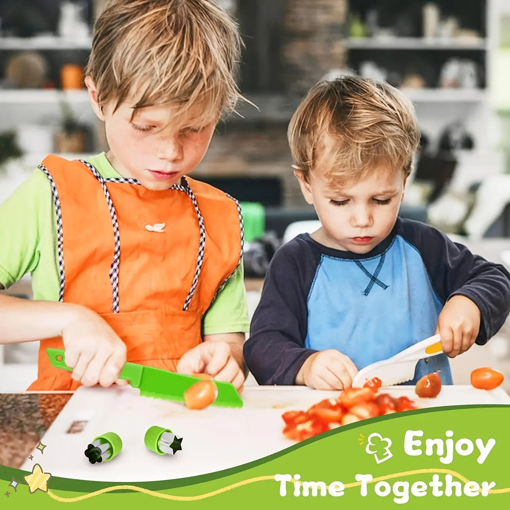 13 pieces Montessori Kitchen Tools Cooking Set - Real Toddler Safe Knives, Crinkle Cutter, Cutting Board - Safe for Real Cooking