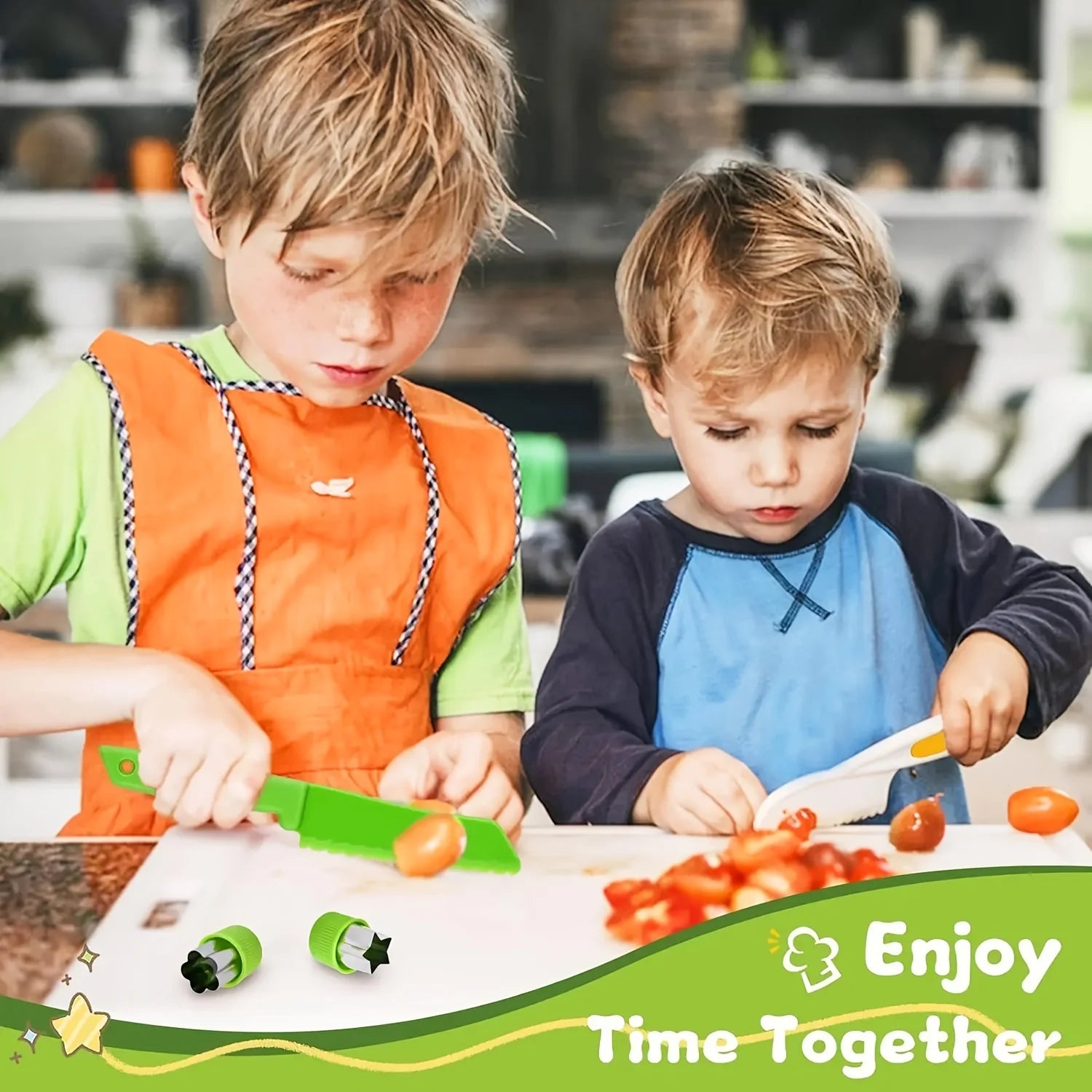 13 pieces Montessori Kitchen Tools Cooking Set - Real Toddler Safe Knives, Crinkle Cutter, Cutting Board - Safe for Real Cooking
