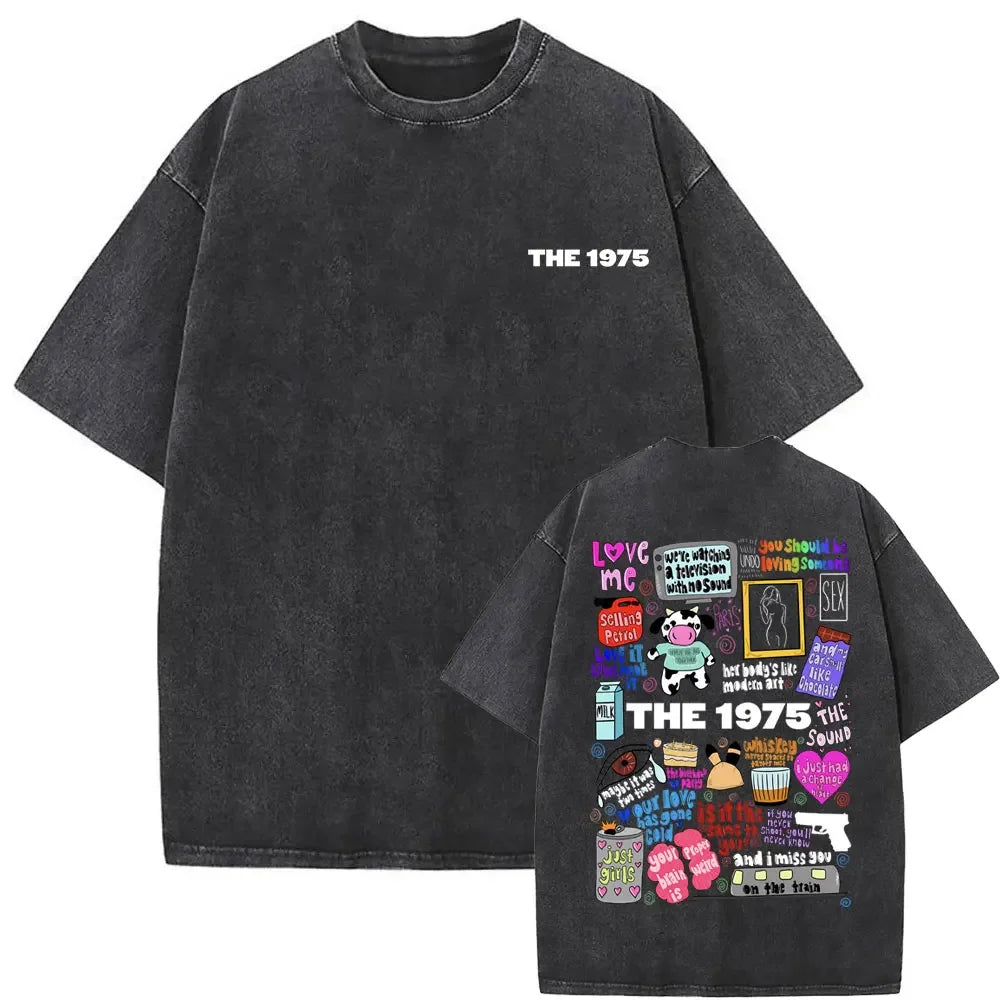 Washed Vintage The 1975 about You Print T-shirt Being Funny in A Foreign Language Album Tshirt Men Women Hip Hop Casual T Shirt