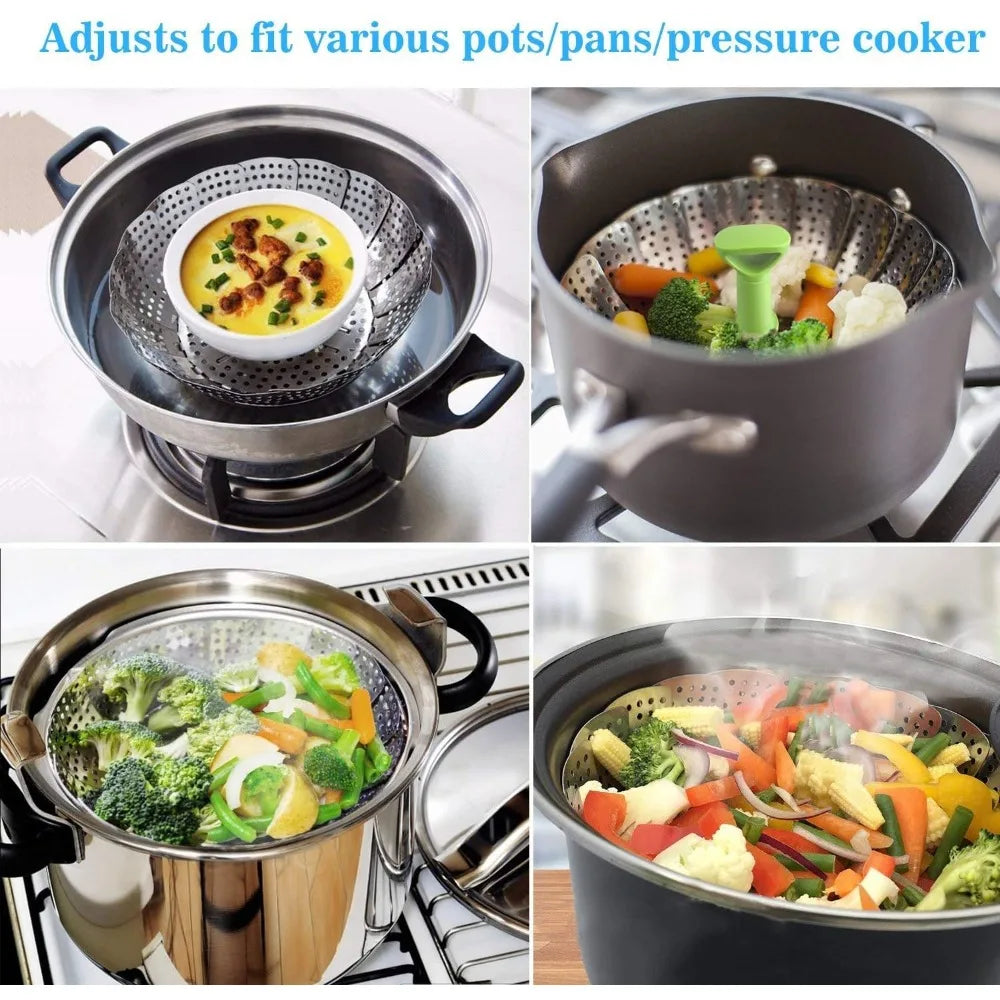 Food Steamer Basket Stainless Steel Expandable Folding Mesh Vegetable Cooker Steamer Pannen Kitchen Tool Dish Steam