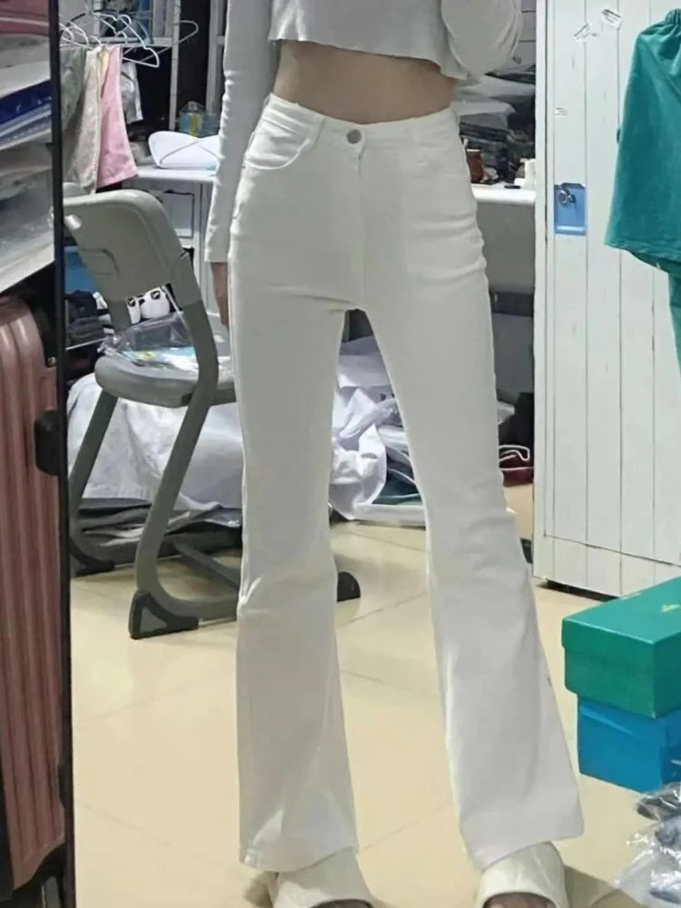 Autumn Spring Slim Skinny Jeans Women Denim Pants Vintage White Tight Trousers Fashion Female Elastic Jeans Casual Flare Pants