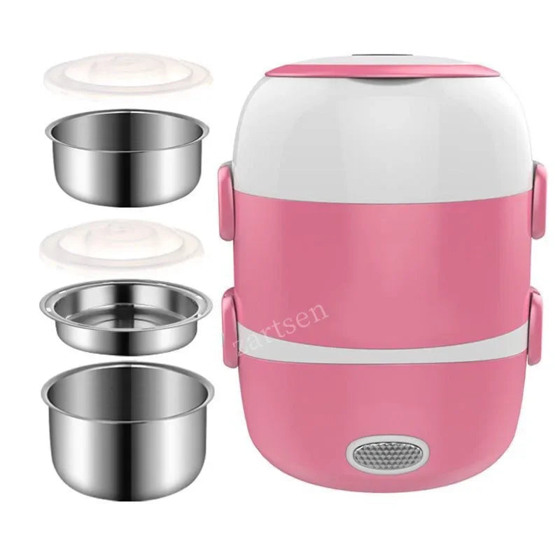 Mini Electric Rice Cooker Stainless Steel 2/3 Layers Food Container Steamer Portable Meal Heating Lunch Box Heater Warmer Bento