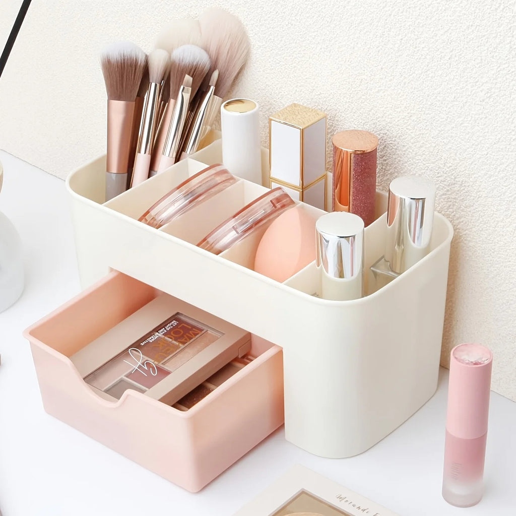 Makeup Organizer with 1 Drawers, Desk Organizer, 6Compartments, Cosmetics Storage Box for nail polish,Lipstick, Brushes, Jewelry