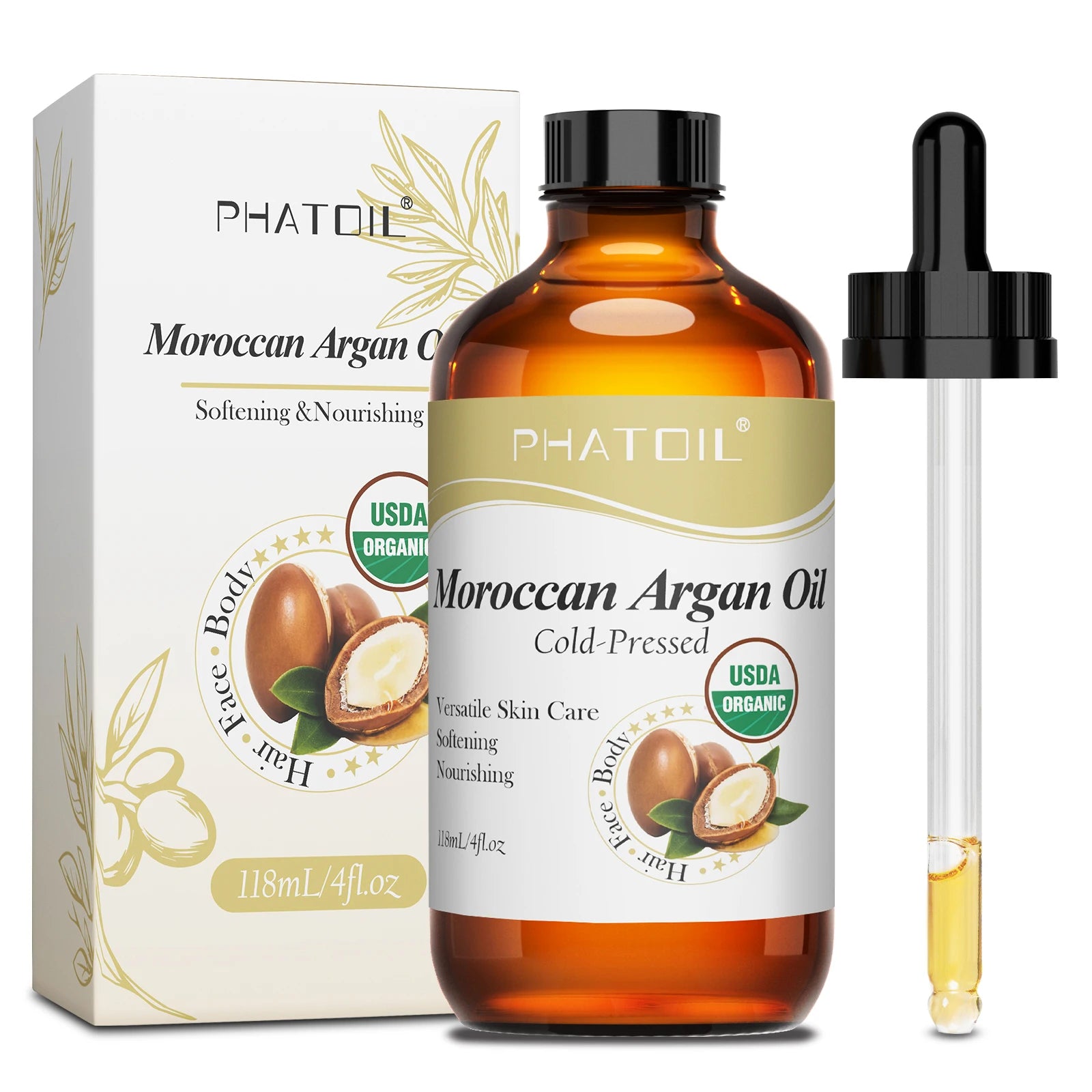 PHATOIL 1PCS 236ML/118ML Pure Castor Oils For Moisturize Skin,Hair Care,Body Massage USDA Cold-Pressed Essential Oil