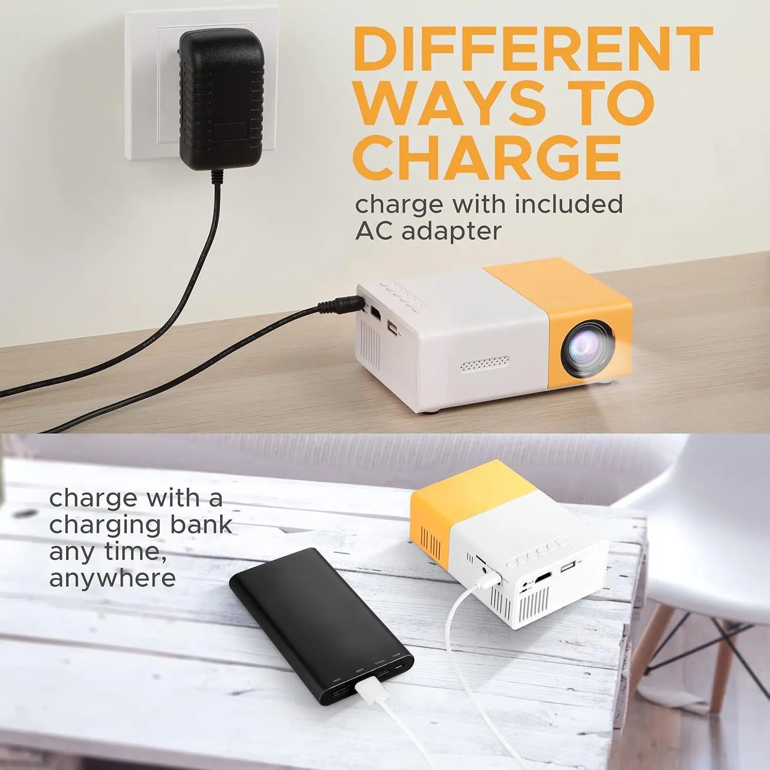 Powerful Native HD Mini Projector Mobile Phone Wired Screen Mirroring Portable Home Theater Projectors Supports HDMI USB Connect