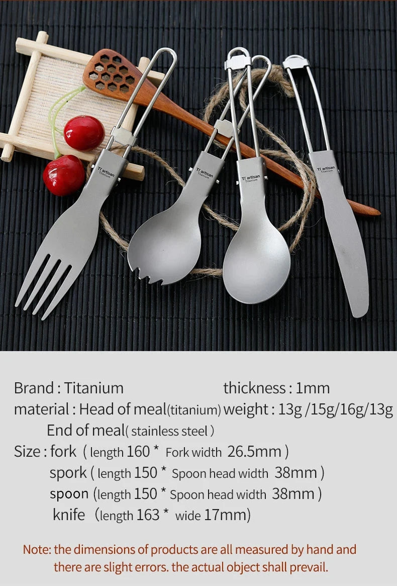 Tiartisan Titanium Foldable Cutlery Portable Outdoor Camping Tableware Hiking Folding Fork Spoon Knife