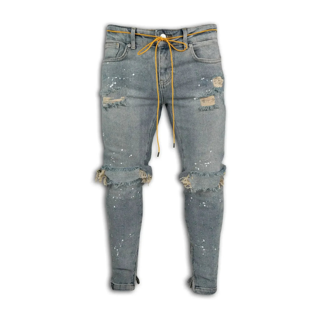 New 2026 Ripped Hole Jeans for Men Hip Hop Cargo Pant Distressed Denim Jeans Skinny Men Clothing Full Length Slim Trousers Male