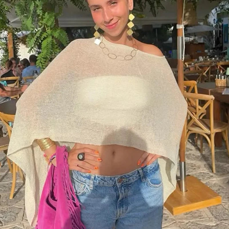 hirigin Boho Beach Vacation Pullovers Tees Summer Irregular Knitted Cover-ups Crop Tops Y2k Aesthetic Vintage Smocked T-shirt