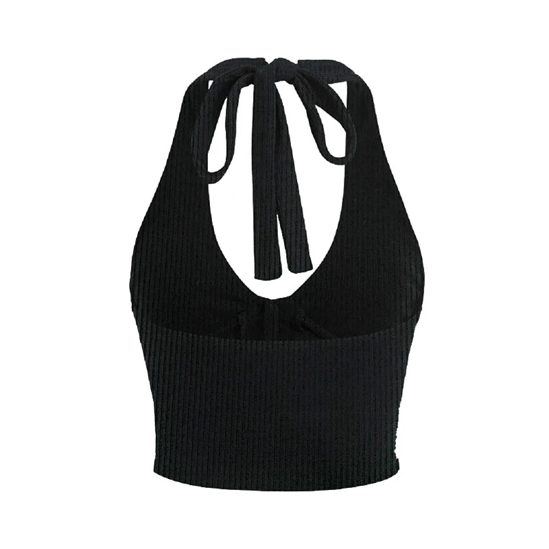 Women's Rhinestone Skull Pattern Sleeveless Halter Neck Crop Tops Y2k Summer Backless Tank Tops for Women