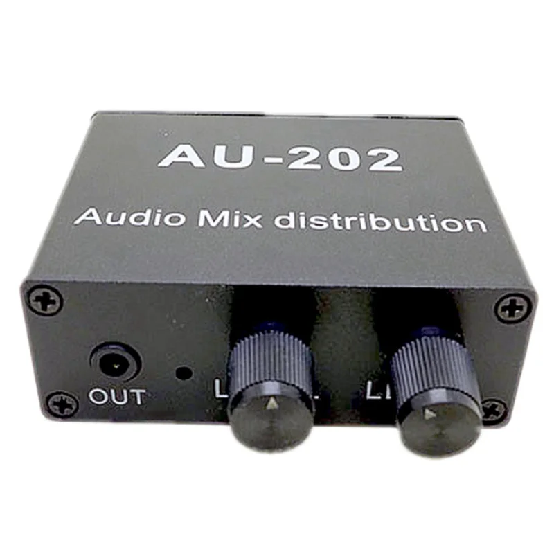 Unique! AU-202 2 Input 2 Output Stereo Mixer Audio Distributor for Headphone External Power AMP Volume Alone Control