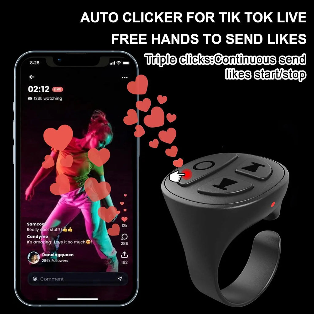 GITFOS Bluetooth Scroller Ring for TikTok Phone Remote Control Bluetooth Page Turning Ring Wireless Camera Selfie Button