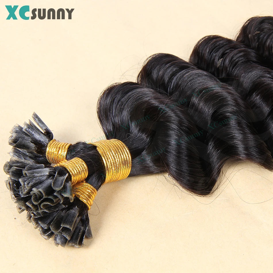 U Tip Human Hair Extensions Keratin Deep Wave Utip Real Human Hair Extensions Curly Double Drawn For Women Wholesale